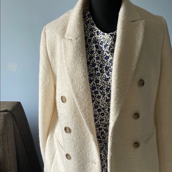 Ann Taylor Cream Pea Coat Wool Blend Structured - Picture 3 of 7